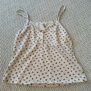 Brandy Melville Cream Tank Top with Red Floral Pattern